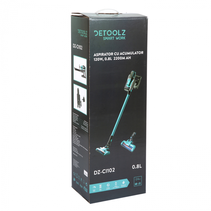 Aspirator cu acumulator Detoolz, 120W, Capacitate 0.8L, 21.6V/ 2200mAh, Turquoise [13]