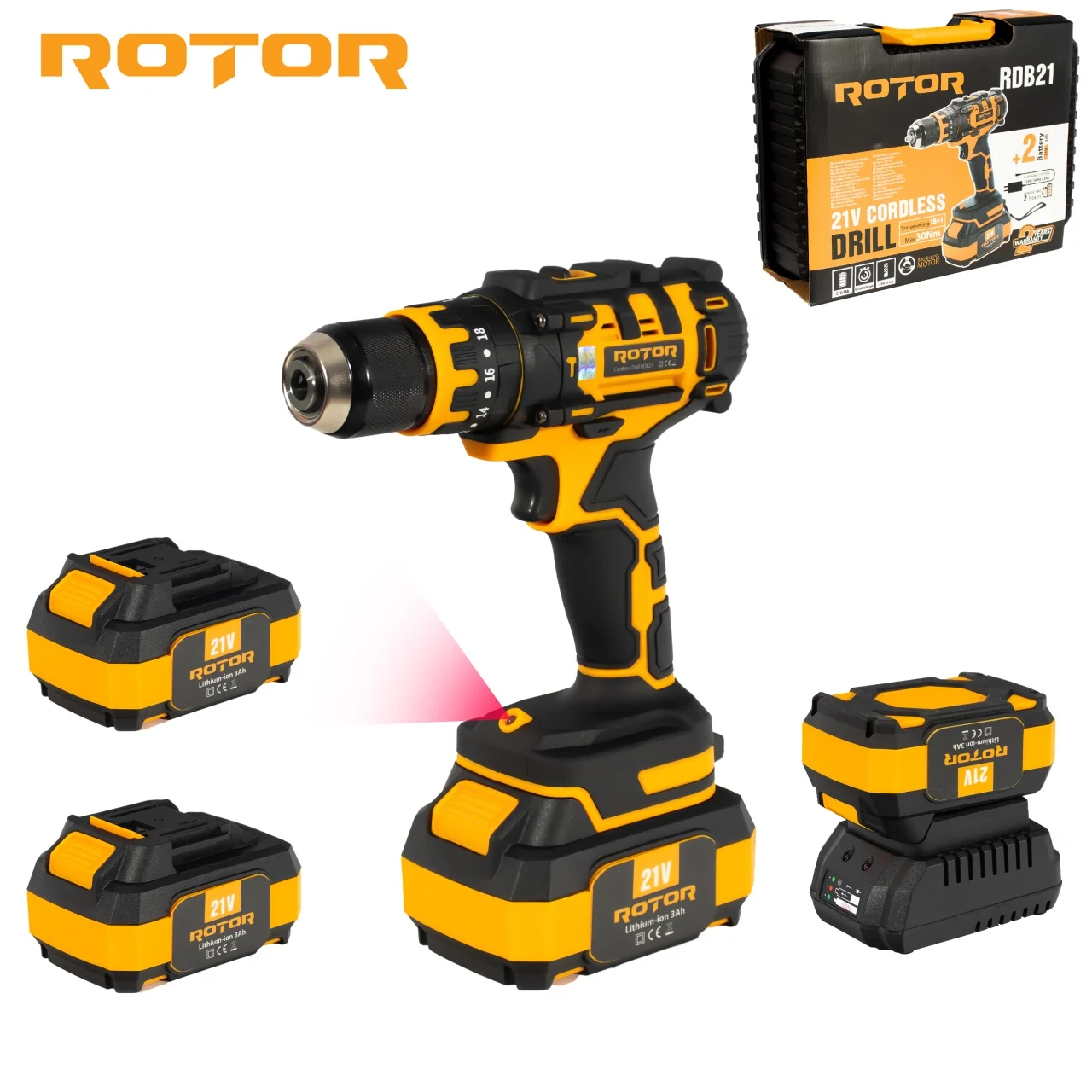 Autofiletanta pe acumulator Rotor, 21V/3Ah, 1350RPM, Trepte 18+1, Cuplu 30Nm, Brushless [4]