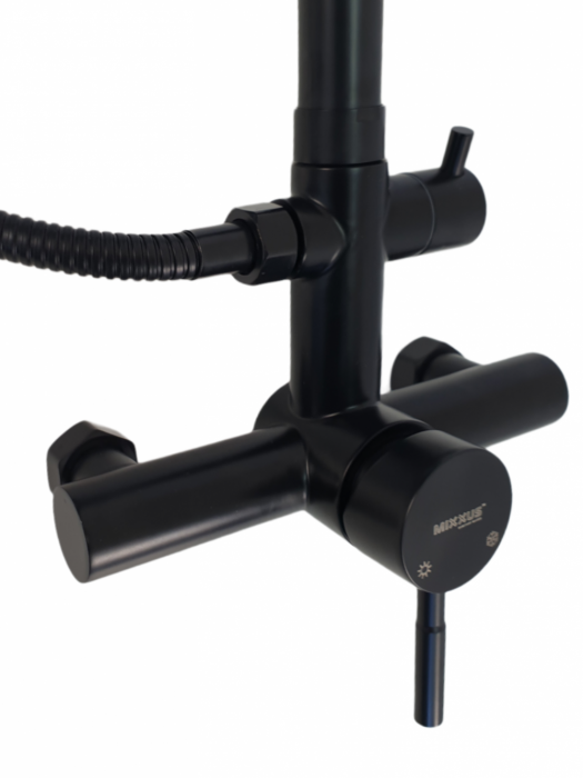 Baterie de baie cu coloana de dus MIXXUS SUS-003-J, otel inoxidabil, inaltime 120cm, Monocomanda, Neagra [4]
