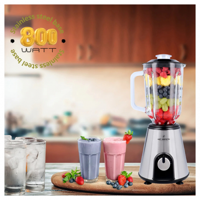 Blender cu pahar din sticla Just Perfecto JL-02, 800W, Capacitate 1.5L, 2Viteze+Puls, Capac detasabil, Baza inox [5]