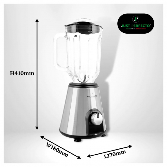 Blender cu pahar din sticla Just Perfecto JL-02, 800W, Capacitate 1.5L, 2Viteze+Puls, Capac detasabil, Baza inox [4]