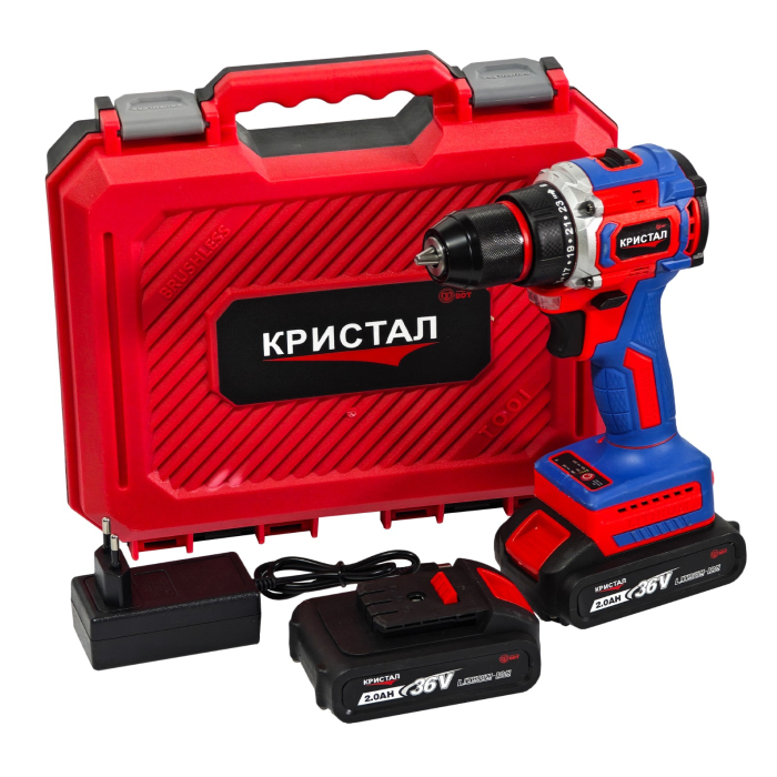 Bormașină cu acumulator DDT-KRISTAL 36V, 2 acumulatori Li-Ion 2.0Ah, motor fara perii (brushless), 2 viteze, cuplu reglabil, sistem autoblocaj,  valiză de transport [4]