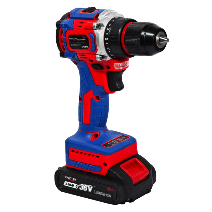 Bormașină cu acumulator DDT-KRISTAL 36V, 2 acumulatori Li-Ion 2.0Ah, motor fara perii (brushless), 2 viteze, cuplu reglabil, sistem autoblocaj,  valiză de transport [5]