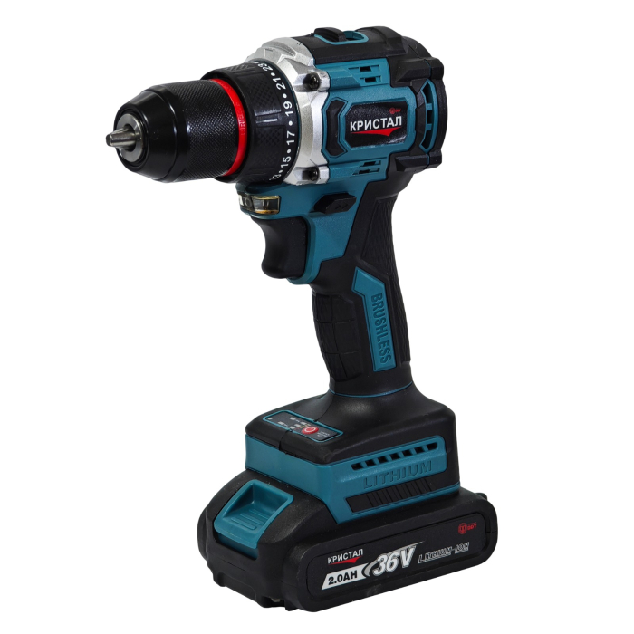 Bormașină cu acumulator DDT-KRISTAL 36V, 2 acumulatori Li-Ion 2.0Ah, motor fara perii (brushless), 2 viteze, cuplu reglabil, sistem autoblocaj,  valiză de transport [4]