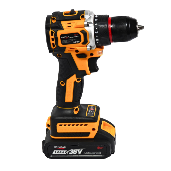 Bormașină cu acumulator DDT-KRISTAL 36V, 2 acumulatori Li-Ion 2.0Ah, motor fara perii (brushless), 2 viteze, cuplu reglabil, sistem autoblocaj,  valiză de transport [9]