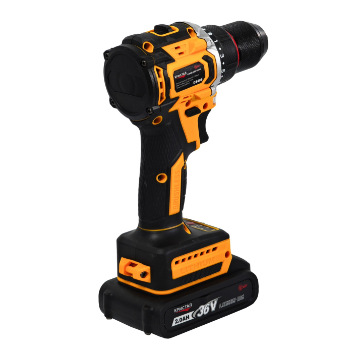 Bormașină cu acumulator DDT-KRISTAL 36V, 2 acumulatori Li-Ion 2.0Ah, motor fara perii (brushless), 2 viteze, cuplu reglabil, sistem autoblocaj,  valiză de transport [8]