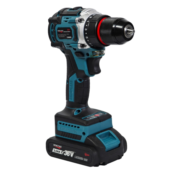 Bormașină cu acumulator DDT-KRISTAL 36V, 2 acumulatori Li-Ion 2.0Ah, motor fara perii (brushless), 2 viteze, cuplu reglabil, sistem autoblocaj,  valiză de transport [6]