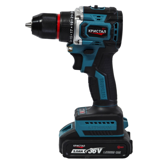 Bormașină cu acumulator DDT-KRISTAL 36V, 2 acumulatori Li-Ion 2.0Ah, motor fara perii (brushless), 2 viteze, cuplu reglabil, sistem autoblocaj,  valiză de transport [3]