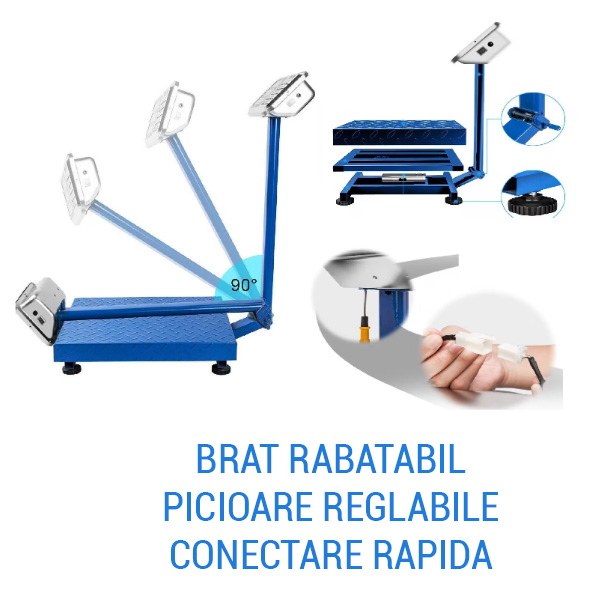 Cantar electronic 350Kg, Mencoza Lider, cu acumulator, brat rabatabil, picioare ajustabile, fisaj LCD, otel inoxidabil [3]