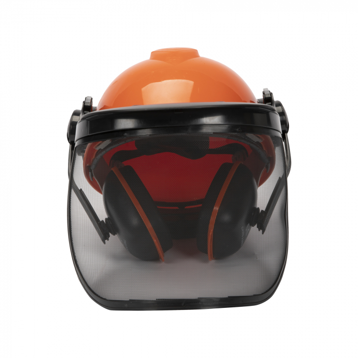 Casca cu viziera de protectie din plasa si antifoane pentru motocoasa Micul Fermier GF-1323, Portocalie [2]