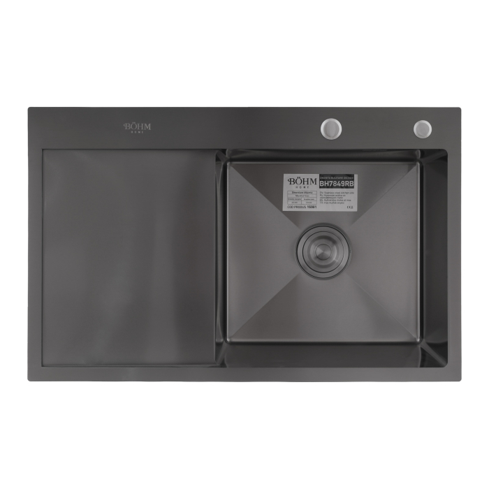Chiuveta bucatarie din inox alimentar SUS304 , BH7849RB BOHM nano black 780x490x215 mm [2]