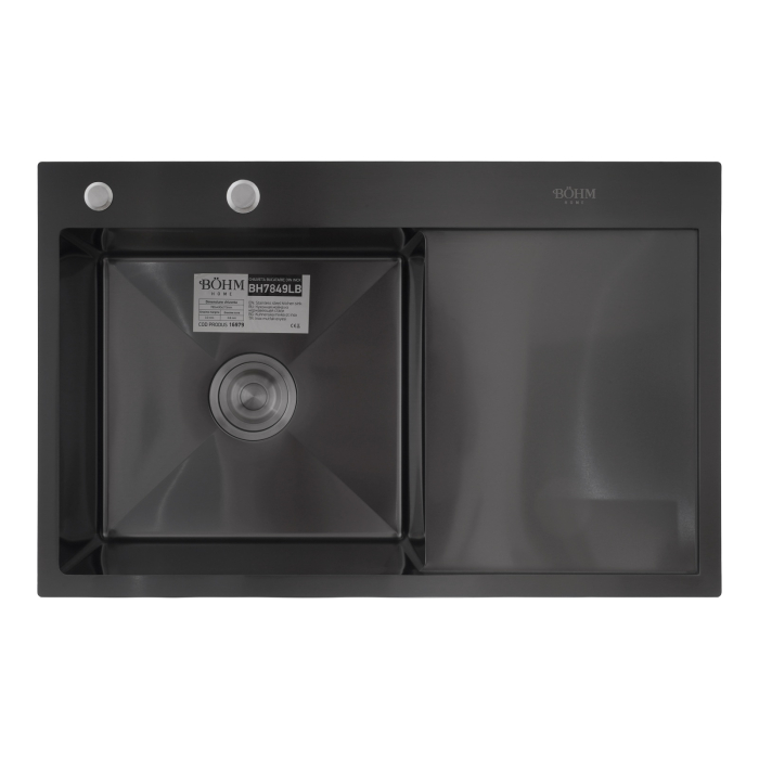 Chiuveta de bucatarie din inox alimentar SUS304 BH7849LB BOHM Nano Black 780x490x215 mm [2]