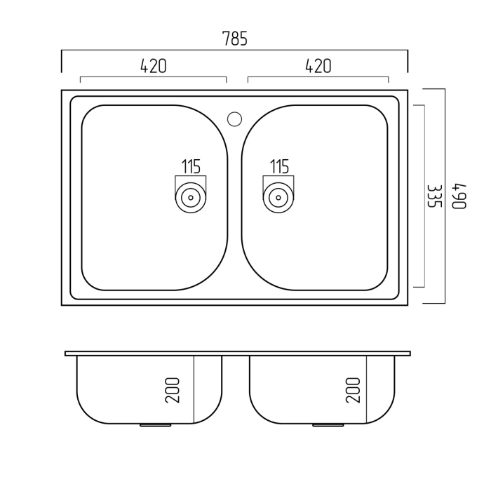 Chiuveta de bucătărie Elefant Premium Equatoria, Negru metalic , 785x490 mm [2]