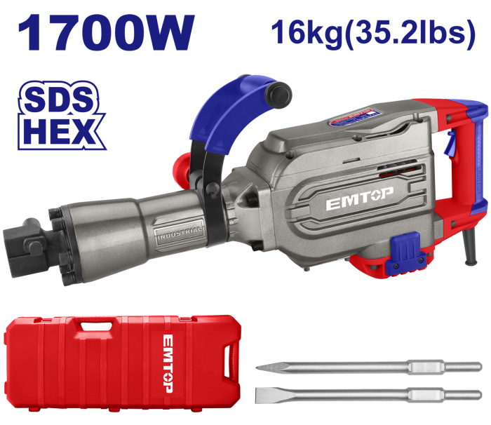 Ciocan demolator HEX, 1700W, 45J, 2 dalti, ambalat in cutie de transport - EDBRH1701, EMTOP [1]