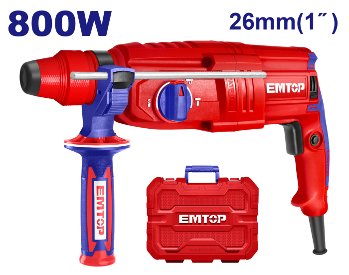 Ciocan electric rotopercutor, 800W, 2.5J, 3 burghie si 2 dalti incluse, cutie de transport - ERHRL801, EMTOP [1]