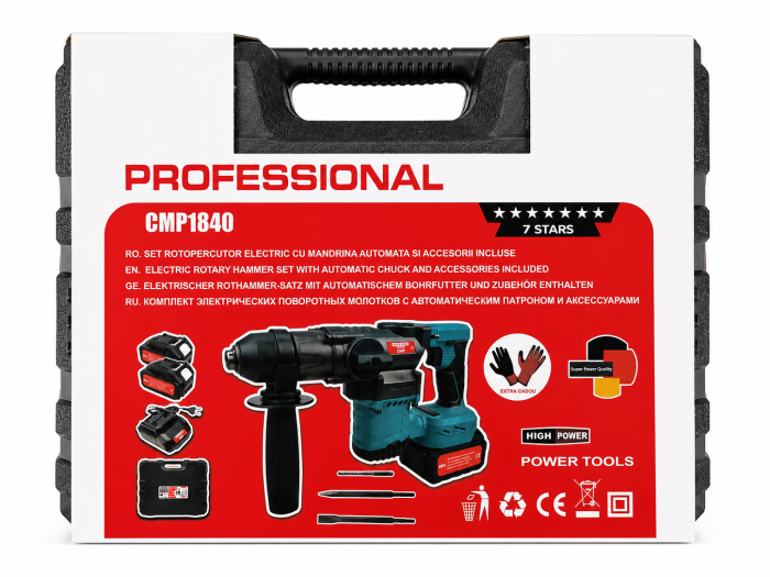 Ciocan rotopercutor pe acumulator Altai Campion PRO, 48V / 6Ah, Brushless, 3500W, 9J, 2 Acumulatori, SDS-Plus [9]