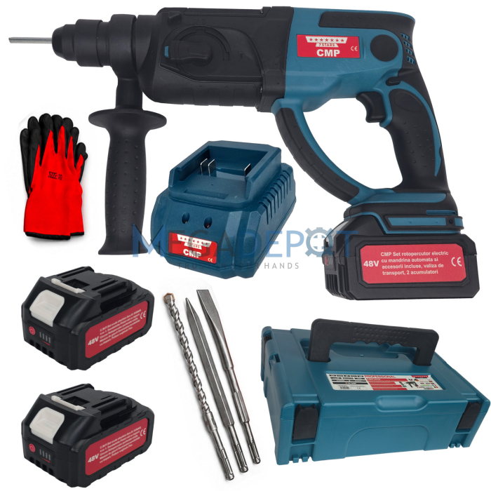 Ciocan Rotopercutor Ural Campion pe acumulator, 48V/6Ah, 2 Acumulatori, Incarcator, Manusi protectie, Accesorii Incluse, Geanta de Transport [4]