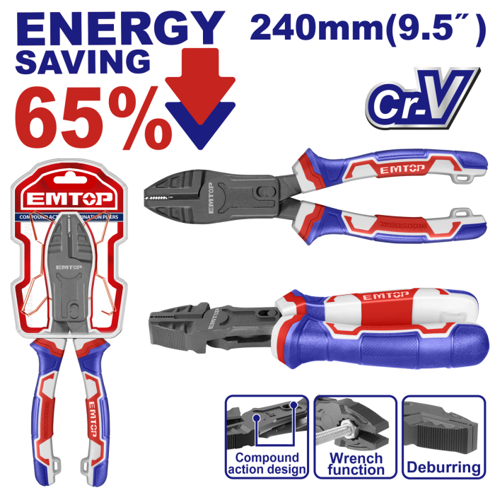 Cleste combinat cu actiune compusa 240mm (9.5"), 65% economie de energie - EPLRCC0951, EMTOP [1]
