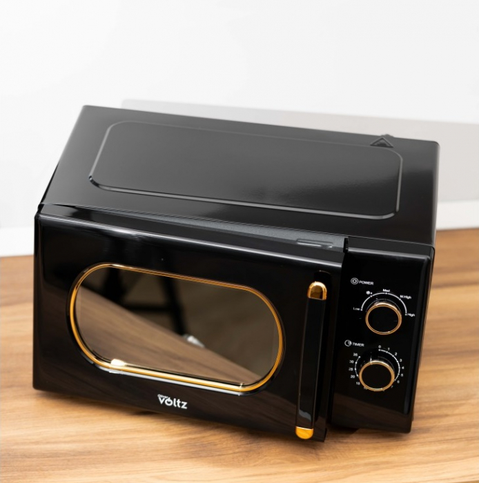 Cuptor cu microunde Oliver Voltz, 700W, 20L, 5 trepte incalzire, Timer, Functie decongelare, Negru/Auriu [3]