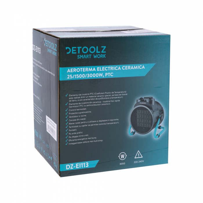 Aeroterma electrica ceramica Detoolz DZ-EI113, Smart Work, 3000W, PTC, 3 trepte [5]