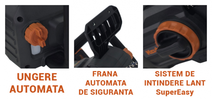 Fierastrau electric cu lant pe 2 acumulatori KZUBR 42V Brushless, lama 40 cm, capacitate marita, 2 incarcatoare, ungere lant automata, frana de protectie,  sistem intindere lant SuperEasy [5]