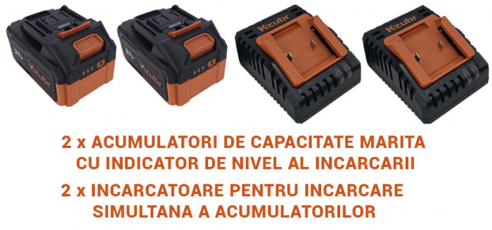 Fierastrau electric cu lant pe 2 acumulatori KZUBR 42V Brushless, lama 40 cm, capacitate marita, 2 incarcatoare, ungere lant automata, frana de protectie,  sistem intindere lant SuperEasy [6]