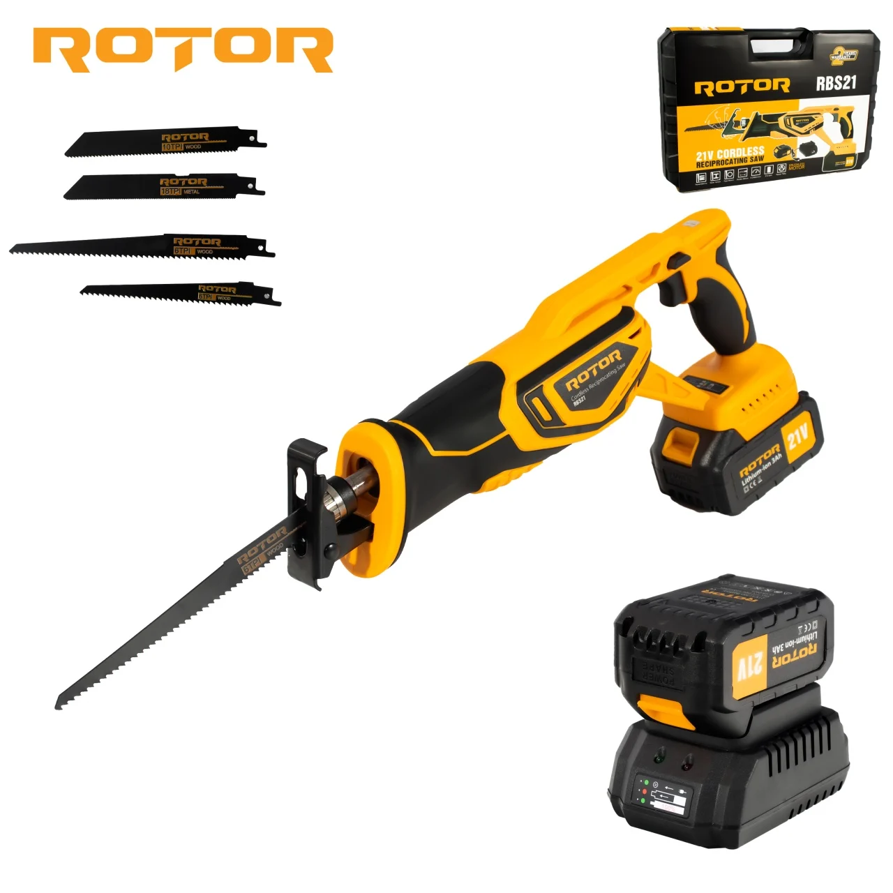 Fierastrau tip sabie cu acumulator ROTOR, 21V/3Ah, 750W, 2900RPM, Lama 150mm [4]