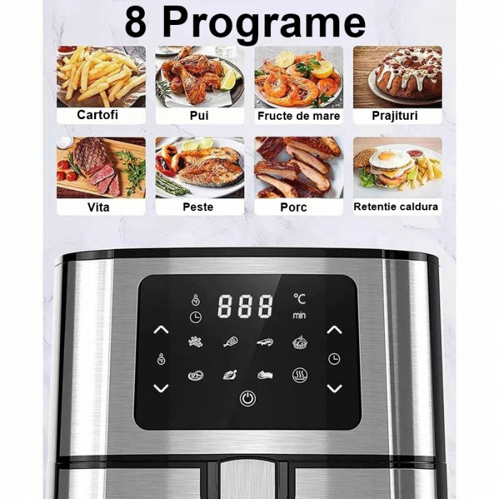 Friteuza cu aer cald Rosberg RP51980M, 1400W, 5.5L, Reglare temperatura 80-200°C, Temporizator, 8 programe, Inox [6]