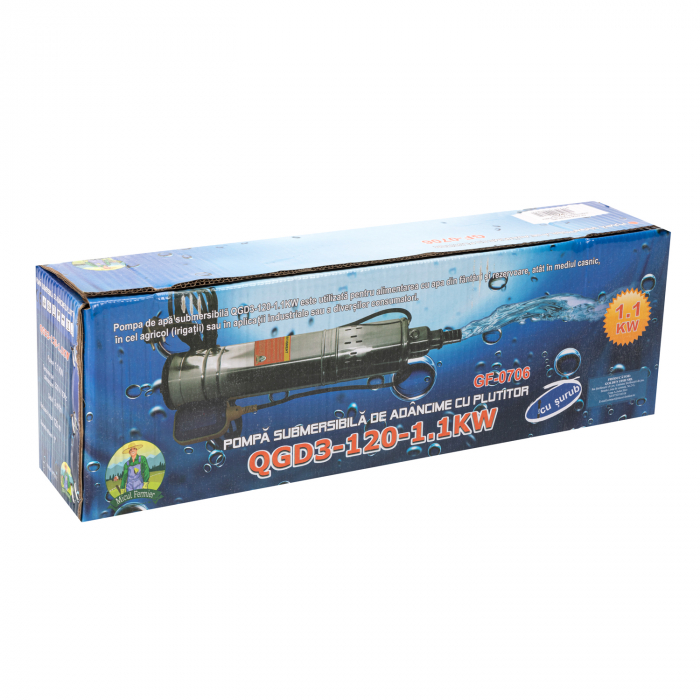 Pompa apa submersibila, de adancime Micul Fermier QGD3-120-1.1KW, tun, cu flotor [5]