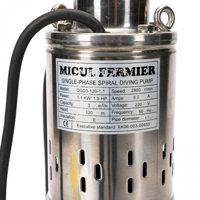 Pompa apa submersibila, de adancime Micul Fermier QGD3-120-1.1KW, tun, cu flotor [3]