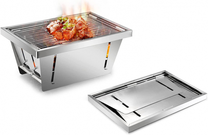 Gratar pliabil si portabil din inox Bohmann BHBBQ, 32x21.5x14.5cm, Argintiu [5]