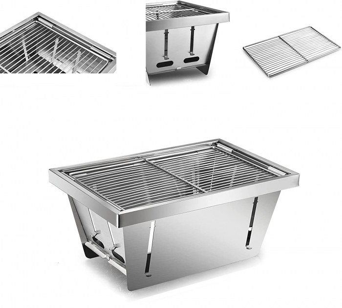 Gratar pliabil si portabil din inox Bohmann BHBBQ, 32x21.5x14.5cm, Argintiu [4]