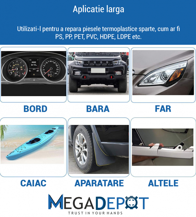 Kit pistol pentru lipit/sudat plastic Mencoza, 4 tipuri de capse, cutie de transport, bara auto sau orice alt plastic [3]