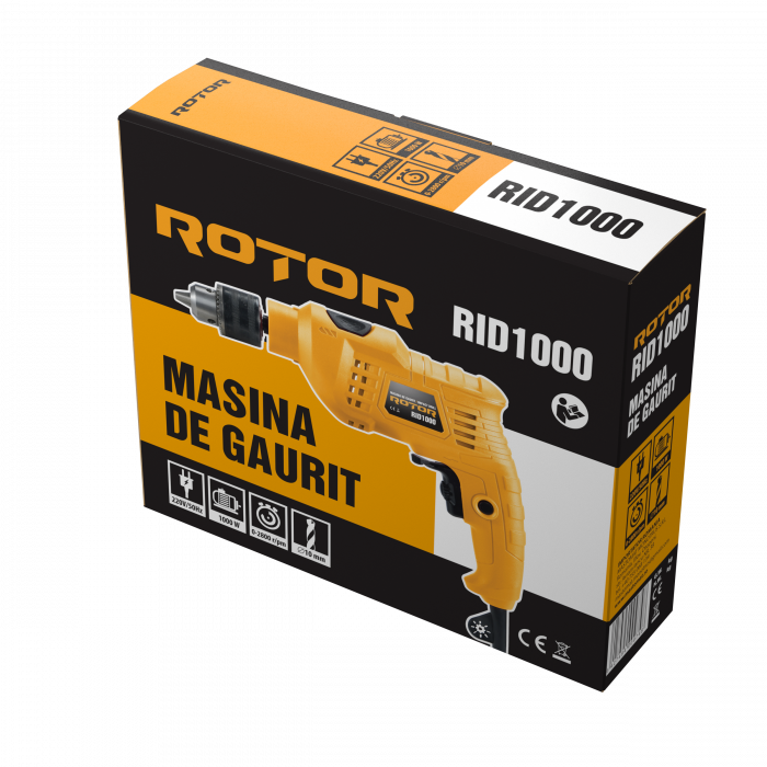 Masina de gaurit Rotor RID1000, 1000W, 2800RPM, Mandrina 10mm, 3 bacuri [2]