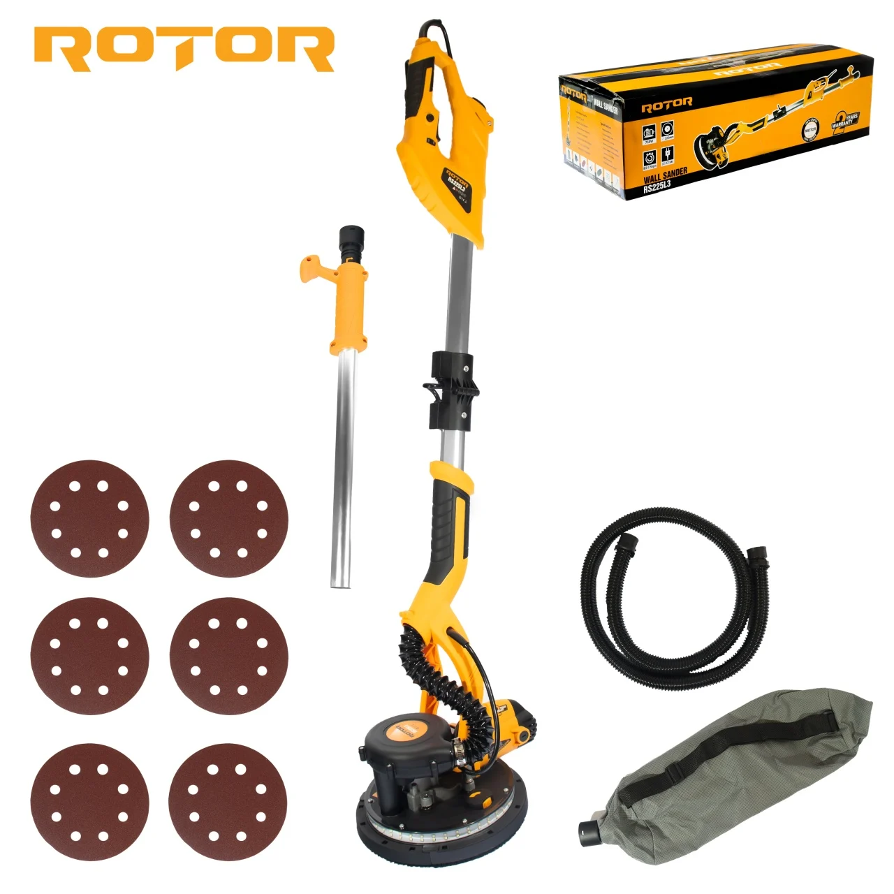 Masina de slefuit pereti extensibil Rotor, 750W, 800-1750RPM, 6 discuri abrazive, sac colector + furtun aspiratie [3]