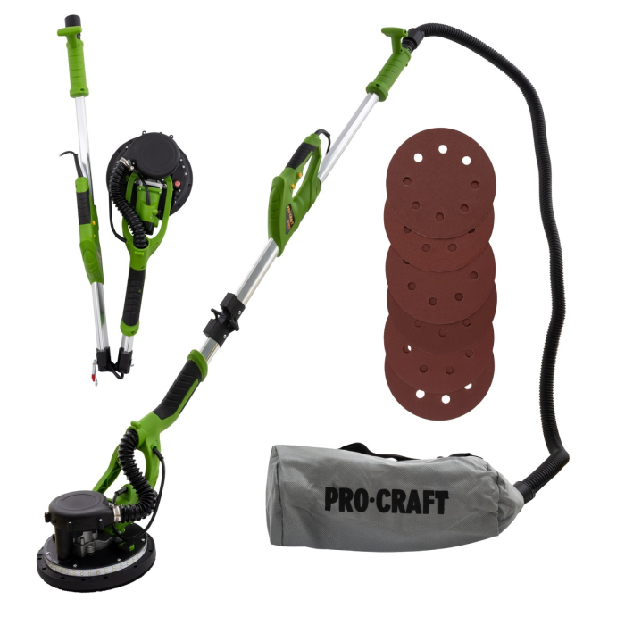 Masina de slefuit pereti, tip girafa, Procraft EX1050, 750W, 800-1700RPM, LED, 225 mm, sac colectare