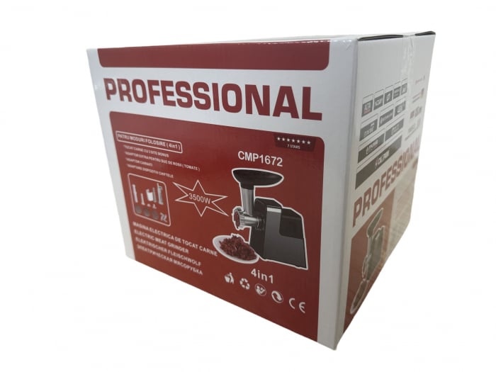 Masina de tocat carne 4in1 Ural 3000W, 3 site incluse, accesoriu rosii, carnati, chitele kibbe, Argintie/Neagra [6]