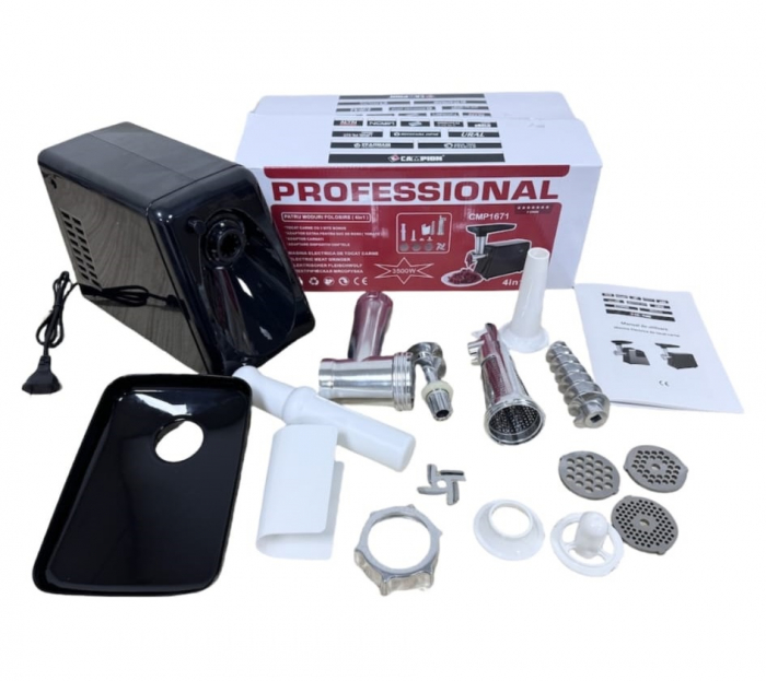 Masina de tocat carne 4in1 Ural 3500W, 3 site incluse, accesoriu rosii, carnati, chitele kibbe, Neagra [4]