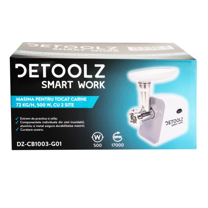 Masina de tocat carne Detoolz, 500W, 72 kg/h cu 2 site [4]