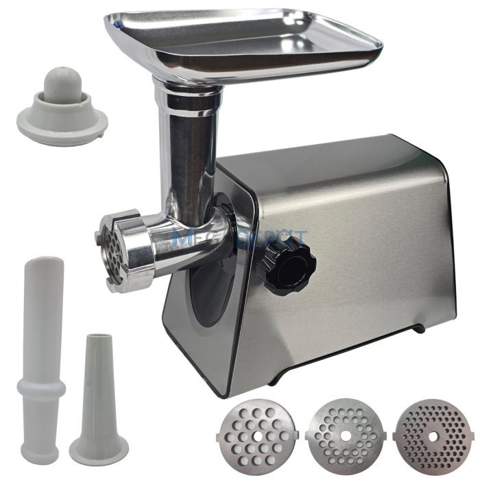 Masina de tocat carne, electrica, 3500W, Functie Reverse, 3 site incluse, Accesoriu carnati, Accesoriu chiftele, Inox
