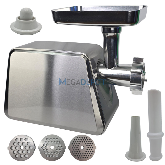 Masina de tocat carne, electrica, 4000W, Functie Reverse, 3 site incluse, Accesoriu carnati, Accesoriu chiftele, Inox [3]
