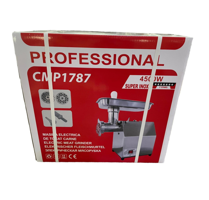 Masina de tocat carne, electrica, MK-22, 4500W, Inox, 2 site incluse, accesoriu carnati [3]