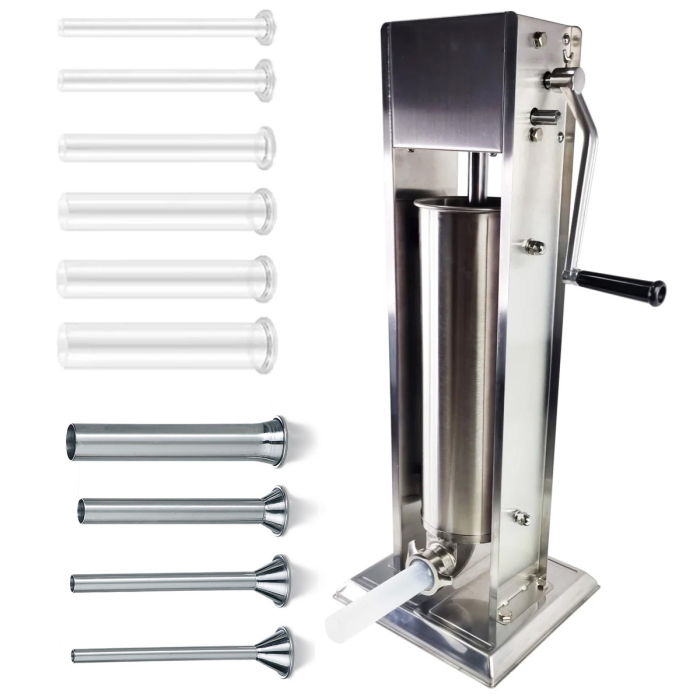 Masina de umplut carnati profesionala , 7-9KG, cu reductor, sistem mecanic, inox integral, 10 palnii incluse