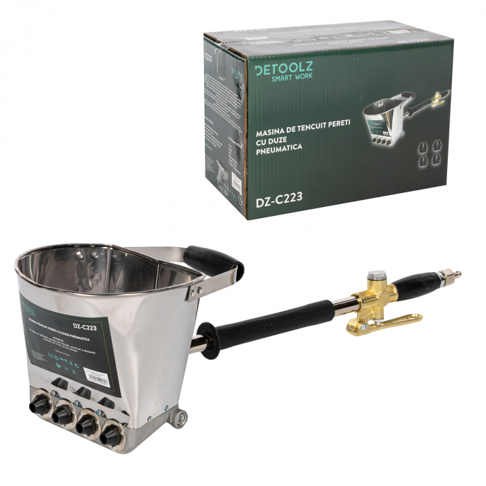 Masina pneumatica de tencuit pereti, cu duze, Detoolz DZ-C223, Presiune 6-8 bar, 30-60 mp/h, Otel inoxidabil [6]