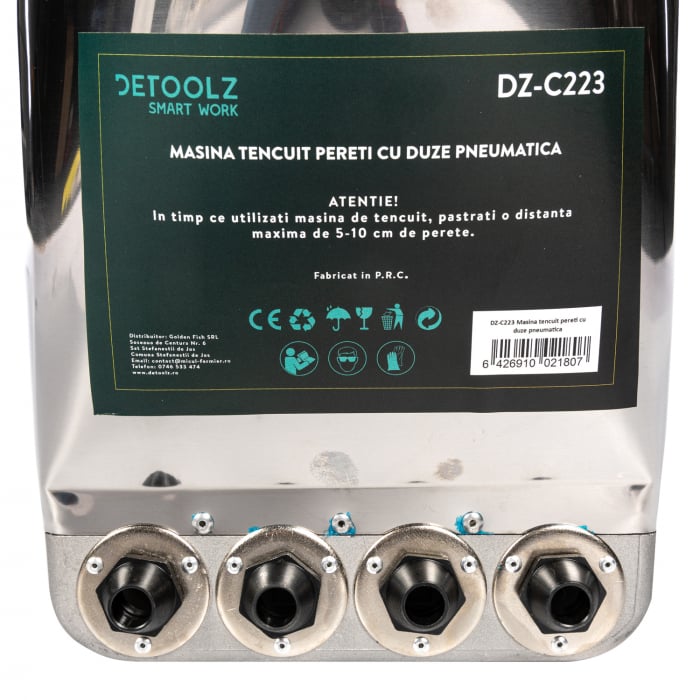 Masina pneumatica de tencuit pereti, cu duze, Detoolz DZ-C223, Presiune 6-8 bar, 30-60 mp/h, Otel inoxidabil [4]