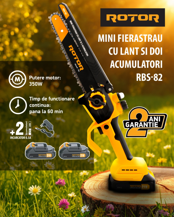 Mini drujba 8" pe acumulator cu 2 acumulatori 21V /2Ah si incarcator ROTOR RBS-82 [4]