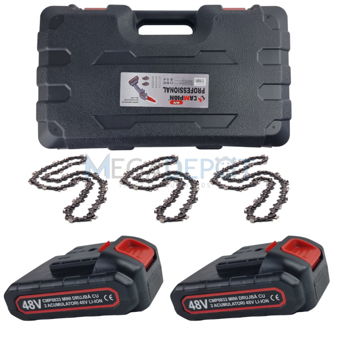 Mini fierastrau cu lant electric Campion ALFA 48V , 2 acumulatori, 3 lanturi, incarcator, geanta de transport [3]