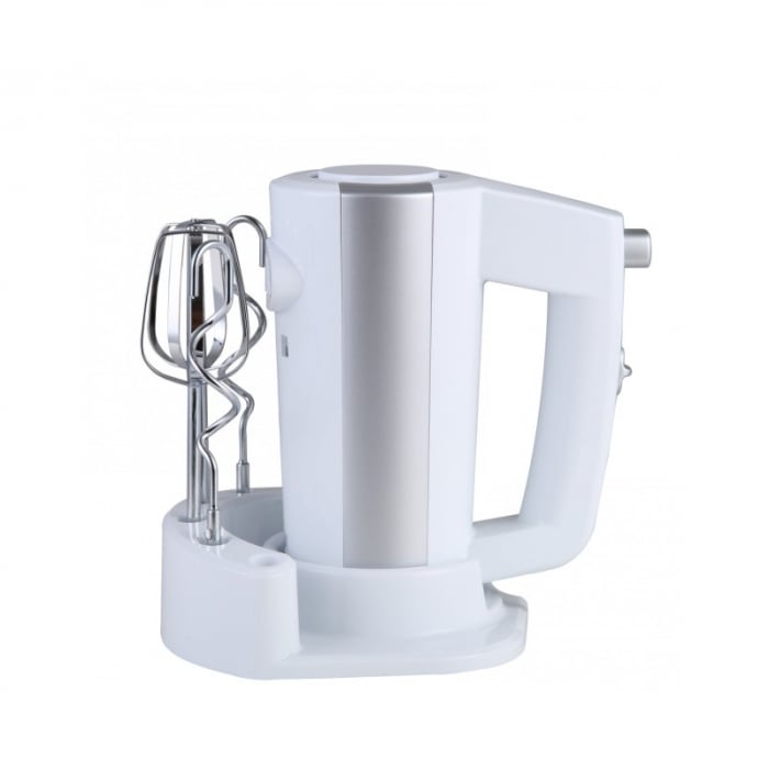 Mixer de mana Rosberg, 300W, 5 viteze, 2 Palete framantat, 2 Palete mixat, suport mixer si accesorii, Alb