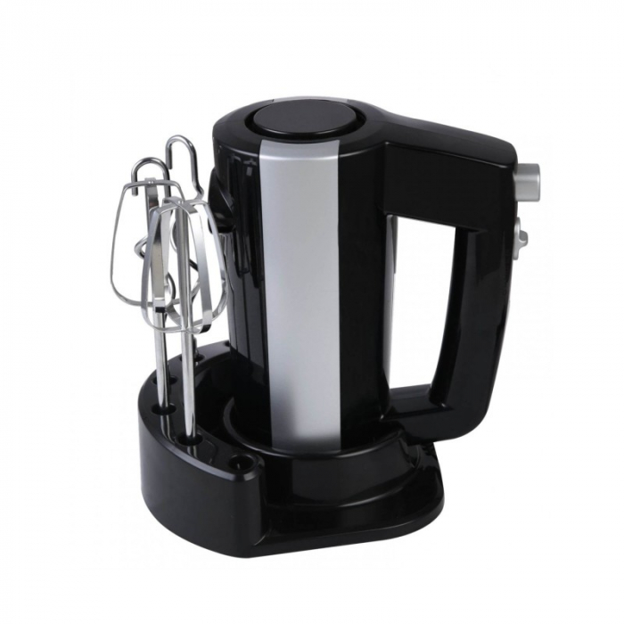 Mixer de mana Rosberg, 300W, 5 viteze, 2 Palete framantat, 2 Palete mixat, suport mixer si accesorii, Negru