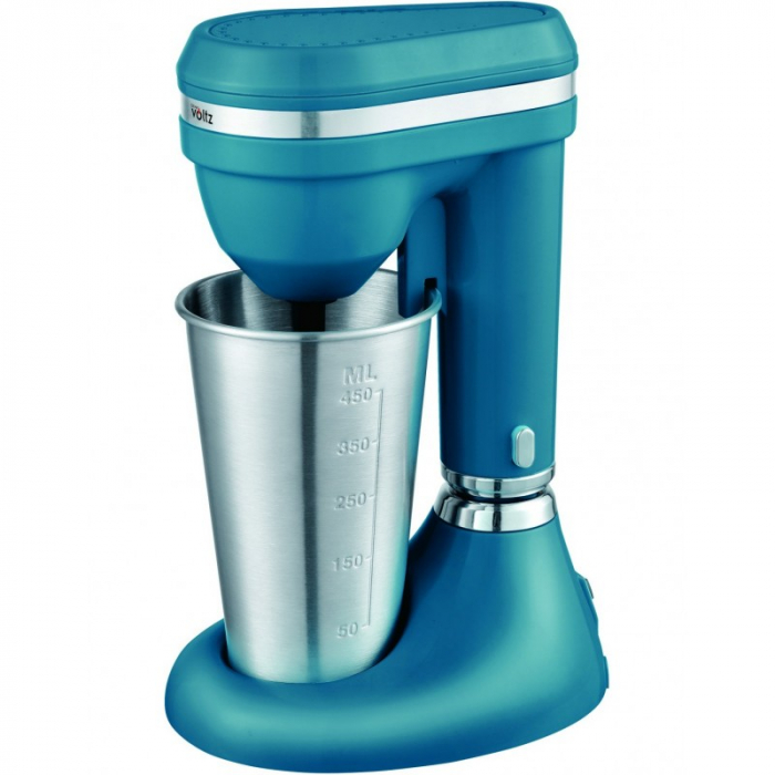 Mixer pentru frappe Oliver Voltz, 100W, 2 viteze, Pahar otel gradat 450ml, Albastru